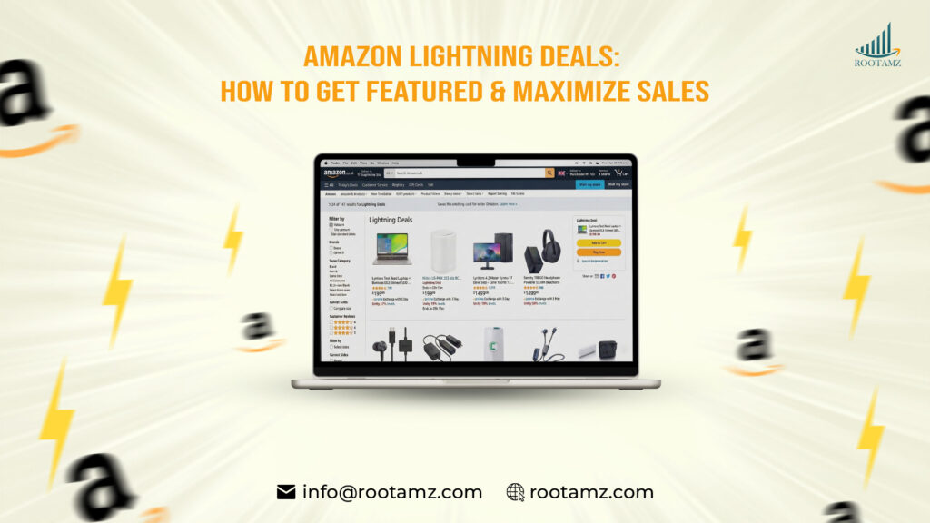 Amazon Lightning Deal example showing countdown timer, percentage claimed progress bar & discounted product listing on Amazon Deals page for increasing sales velocity