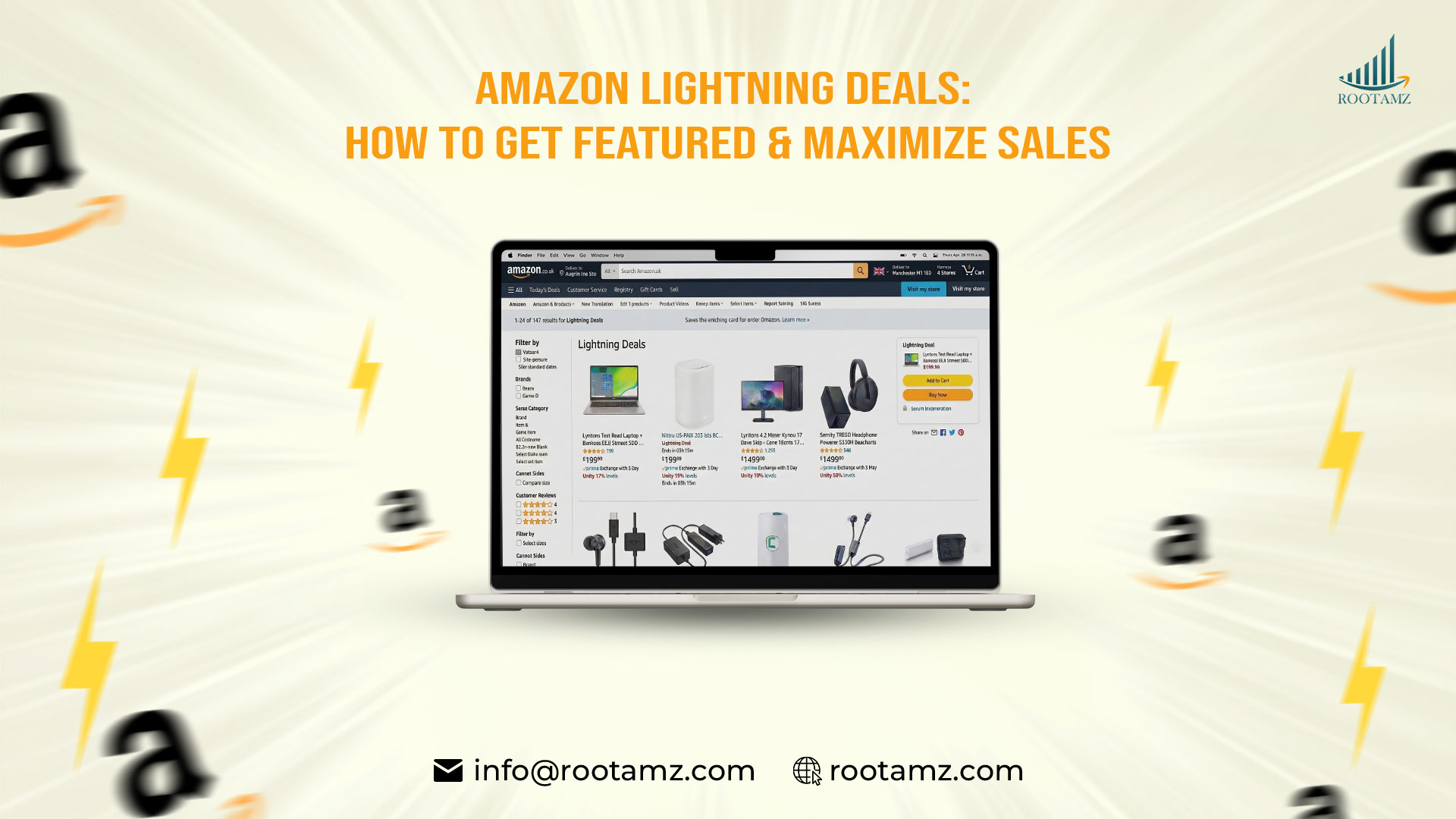 Amazon Lightning Deal example showing countdown timer, percentage claimed progress bar & discounted product listing on Amazon Deals page for increasing sales velocity